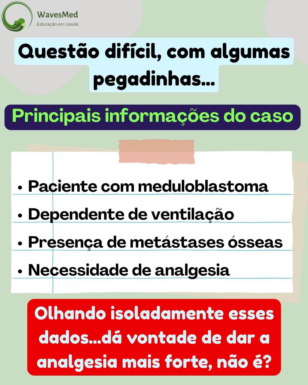 Analgesia questão prova TEP manejo dor Wavesmed
